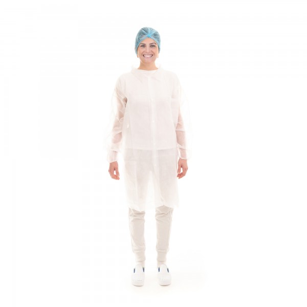 1 pz Camici monouso in TNT 30 gr/mq, M, bianco, bottoni