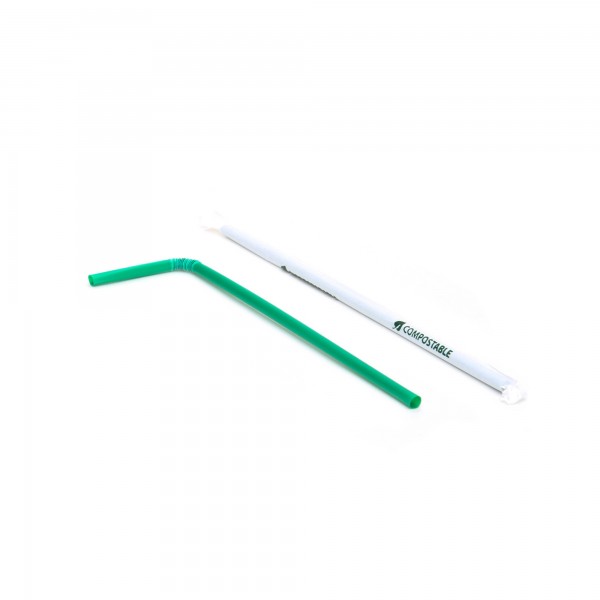 400 pz Cannucce in PLA imbustate, flessibili, 240 mm, VERDE